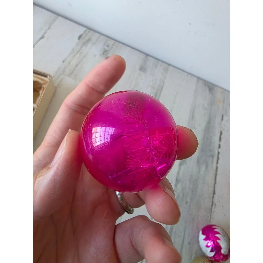 Antique tinsel pink unsilvered ornament Xmas tree